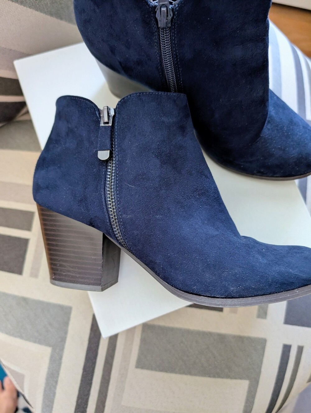 Style & Co. Navy Suede Ankle Booties with Stacked Heel